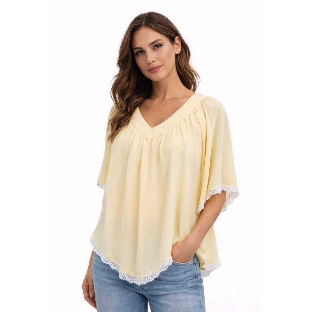 Jon & Anna New York Yellow Chiffon‎ Tiered Poncho Top Medium Lace Trim Boho